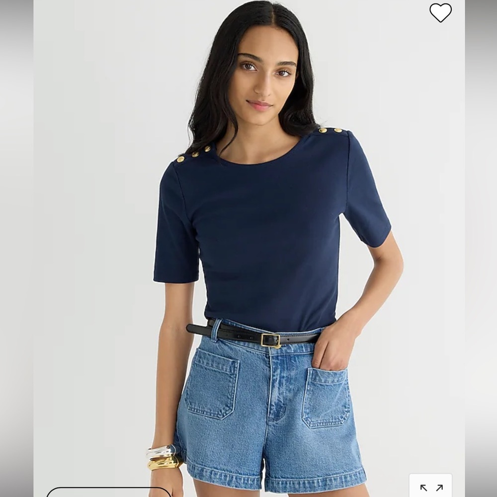 J. Crew Perfect-fit elbow-sleeve T-shirt with buttons, navy, size M - Picture 2 of 5